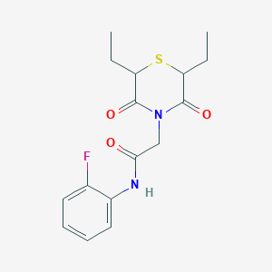 molecular formula C16H19FN2O3S B2793200 2-(2,6-diethyl-3,5-dioxothiomorpholin-4-yl)-N-(2-fluorophenyl)acetamide CAS No. 868215-63-8