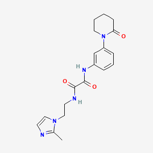 molecular formula C19H23N5O3 B2793201 N1-(2-(2-methyl-1H-imidazol-1-yl)ethyl)-N2-(3-(2-oxopiperidin-1-yl)phenyl)oxalamide CAS No. 1334370-85-2