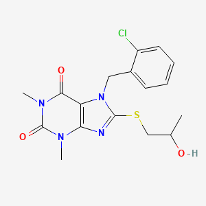 molecular formula C17H19ClN4O3S B2793206 7-(2-chlorobenzyl)-8-((2-hydroxypropyl)thio)-1,3-dimethyl-1H-purine-2,6(3H,7H)-dione CAS No. 487036-12-4