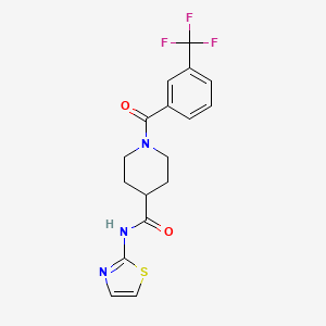 molecular formula C17H16F3N3O2S B2793239 N-(thiazol-2-yl)-1-(3-(trifluoromethyl)benzoyl)piperidine-4-carboxamide CAS No. 1207054-56-5