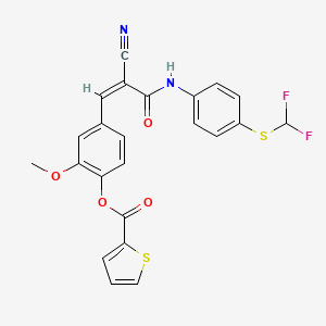 molecular formula C23H16F2N2O4S2 B2793242 [4-[(Z)-2-Cyano-3-[4-(difluoromethylsulfanyl)anilino]-3-oxoprop-1-enyl]-2-methoxyphenyl] thiophene-2-carboxylate CAS No. 1013228-60-8