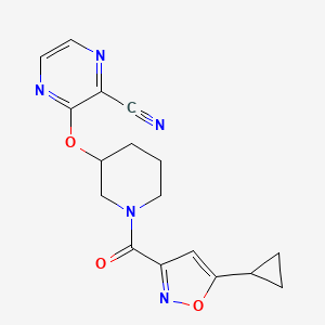 molecular formula C17H17N5O3 B2793252 3-((1-(5-Cyclopropylisoxazole-3-carbonyl)piperidin-3-yl)oxy)pyrazine-2-carbonitrile CAS No. 2034449-33-5