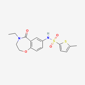 molecular formula C16H18N2O4S2 B2793277 N-(4-ethyl-5-oxo-2,3,4,5-tetrahydrobenzo[f][1,4]oxazepin-7-yl)-5-methylthiophene-2-sulfonamide CAS No. 922007-89-4