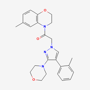 molecular formula C25H28N4O3 B2793289 1-(6-methyl-2H-benzo[b][1,4]oxazin-4(3H)-yl)-2-(3-morpholino-4-(o-tolyl)-1H-pyrazol-1-yl)ethanone CAS No. 1286706-62-4