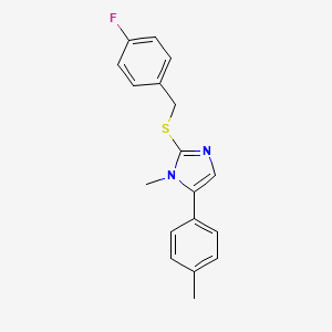 molecular formula C18H17FN2S B2793306 2-((4-fluorobenzyl)thio)-1-methyl-5-(p-tolyl)-1H-imidazole CAS No. 1207044-45-8