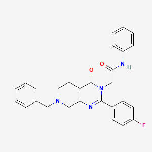 molecular formula C28H25FN4O2 B2793333 2-[7-benzyl-2-(4-fluorophenyl)-4-oxo-3H,4H,5H,6H,7H,8H-pyrido[3,4-d]pyrimidin-3-yl]-N-phenylacetamide CAS No. 1185175-61-4