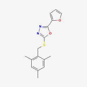 molecular formula C16H16N2O2S B2793342 2-(2-Furyl)-5-[(mesitylmethyl)sulfanyl]-1,3,4-oxadiazole CAS No. 477846-89-2