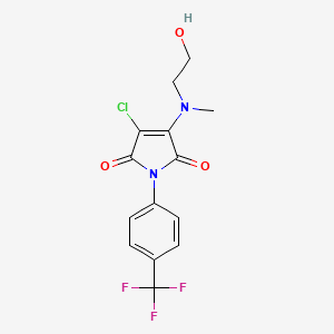 molecular formula C14H12ClF3N2O3 B2793350 3-Chloro-4-[2-hydroxyethyl(methyl)amino]-1-[4-(trifluoromethyl)phenyl]pyrrole-2,5-dione CAS No. 2116281-16-2