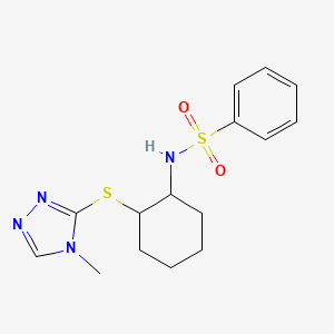 molecular formula C15H20N4O2S2 B2793360 N-{2-[(4-methyl-4H-1,2,4-triazol-3-yl)thio]cyclohexyl}benzenesulfonamide CAS No. 379727-51-2