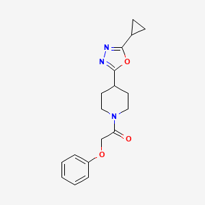 molecular formula C18H21N3O3 B2793371 1-(4-(5-Cyclopropyl-1,3,4-oxadiazol-2-yl)piperidin-1-yl)-2-phenoxyethanone CAS No. 1171846-83-5