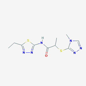 molecular formula C10H14N6OS2 B2793396 N-(5-ethyl-1,3,4-thiadiazol-2-yl)-2-[(4-methyl-1,2,4-triazol-3-yl)sulfanyl]propanamide CAS No. 394233-67-1