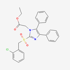 molecular formula C26H23ClN2O4S B2793417 ethyl 2-{2-[(2-chlorobenzyl)sulfonyl]-4,5-diphenyl-1H-imidazol-1-yl}acetate CAS No. 339277-76-8