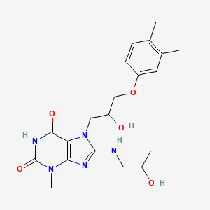 molecular formula C20H27N5O5 B2793425 7-(3-(3,4-dimethylphenoxy)-2-hydroxypropyl)-8-((2-hydroxypropyl)amino)-3-methyl-1H-purine-2,6(3H,7H)-dione CAS No. 899724-74-4