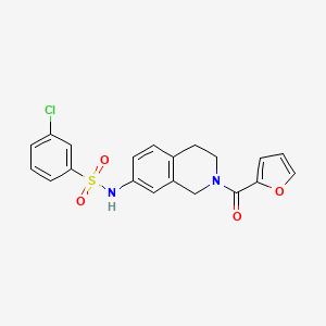 molecular formula C20H17ClN2O4S B2793429 3-chloro-N-(2-(furan-2-carbonyl)-1,2,3,4-tetrahydroisoquinolin-7-yl)benzenesulfonamide CAS No. 955649-50-0