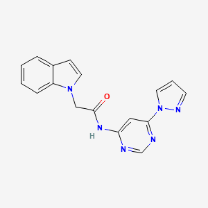 molecular formula C17H14N6O B2793430 N-(6-(1H-pyrazol-1-yl)pyrimidin-4-yl)-2-(1H-indol-1-yl)acetamide CAS No. 1448123-30-5