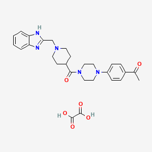 molecular formula C28H33N5O6 B2793433 1-(4-(4-(1-((1H-benzo[d]imidazol-2-yl)methyl)piperidine-4-carbonyl)piperazin-1-yl)phenyl)ethanone oxalate CAS No. 1351647-84-1