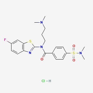 molecular formula C21H26ClFN4O3S2 B2793440 N-(3-(dimethylamino)propyl)-4-(N,N-dimethylsulfamoyl)-N-(6-fluorobenzo[d]thiazol-2-yl)benzamide hydrochloride CAS No. 1052530-91-2