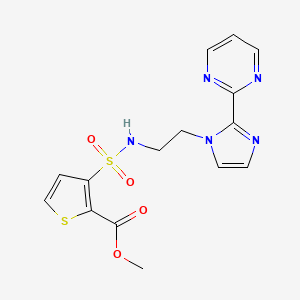 molecular formula C15H15N5O4S2 B2793445 methyl 3-(N-(2-(2-(pyrimidin-2-yl)-1H-imidazol-1-yl)ethyl)sulfamoyl)thiophene-2-carboxylate CAS No. 1797085-91-6