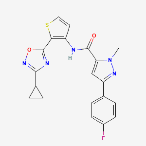 molecular formula C20H16FN5O2S B2793461 N-(2-(3-cyclopropyl-1,2,4-oxadiazol-5-yl)thiophen-3-yl)-3-(4-fluorophenyl)-1-methyl-1H-pyrazole-5-carboxamide CAS No. 1798618-22-0