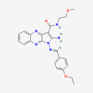 molecular formula C23H24N6O3 B2793473 (E)-2-amino-1-((4-ethoxybenzylidene)amino)-N-(2-methoxyethyl)-1H-pyrrolo[2,3-b]quinoxaline-3-carboxamide CAS No. 836639-79-3