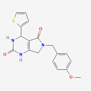 molecular formula C18H17N3O3S B2793499 6-(4-甲氧基苄基)-4-(噻吩-2-基)-3,4,6,7-四氢-1H-吡咯[3,4-d]嘧啶-2,5-二酮 CAS No. 946373-29-1