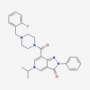 molecular formula C27H28FN5O2 B2793583 7-(4-(2-fluorobenzyl)piperazine-1-carbonyl)-5-isopropyl-2-phenyl-2H-pyrazolo[4,3-c]pyridin-3(5H)-one CAS No. 1105231-85-3