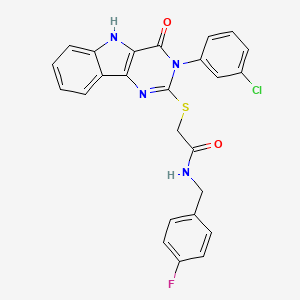 molecular formula C25H18ClFN4O2S B2793595 2-((3-(3-chlorophenyl)-4-oxo-4,5-dihydro-3H-pyrimido[5,4-b]indol-2-yl)thio)-N-(4-fluorobenzyl)acetamide CAS No. 536713-38-9