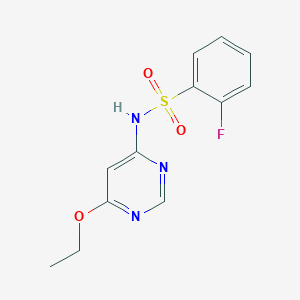 molecular formula C12H12FN3O3S B2793612 N-(6-ethoxypyrimidin-4-yl)-2-fluorobenzenesulfonamide CAS No. 1396815-61-4