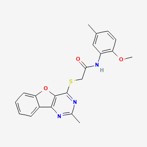 molecular formula C21H19N3O3S B2793621 N-(2-methoxy-5-methylphenyl)-2-[(2-methyl[1]benzofuro[3,2-d]pyrimidin-4-yl)sulfanyl]acetamide CAS No. 847163-93-3