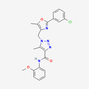 molecular formula C22H20ClN5O3 B2793630 1-{[2-(3-chlorophenyl)-5-methyl-1,3-oxazol-4-yl]methyl}-N-(2-methoxyphenyl)-5-methyl-1H-1,2,3-triazole-4-carboxamide CAS No. 946295-45-0