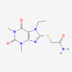 molecular formula C11H15N5O3S B2793635 2-(7-Ethyl-1,3-dimethyl-2,6-dioxopurin-8-yl)sulfanylacetamide CAS No. 460715-53-1