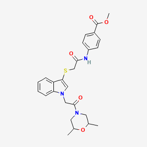 molecular formula C26H29N3O5S B2793659 methyl 4-(2-((1-(2-(2,6-dimethylmorpholino)-2-oxoethyl)-1H-indol-3-yl)thio)acetamido)benzoate CAS No. 893998-52-2