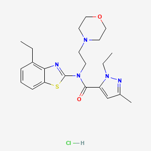 molecular formula C22H30ClN5O2S B2793675 1-ethyl-N-(4-ethylbenzo[d]thiazol-2-yl)-3-methyl-N-(2-morpholinoethyl)-1H-pyrazole-5-carboxamide hydrochloride CAS No. 1331192-12-1