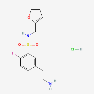 molecular formula C13H16ClFN2O3S B2793682 5-(2-aminoethyl)-2-fluoro-N-(furan-2-ylmethyl)benzene-1-sulfonamide hydrochloride CAS No. 1266694-52-3