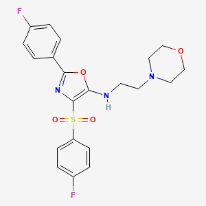 molecular formula C21H21F2N3O4S B2793691 2-(4-fluorophenyl)-4-[(4-fluorophenyl)sulfonyl]-N-[2-(4-morpholinyl)ethyl]-1,3-oxazol-5-amine CAS No. 823828-51-9