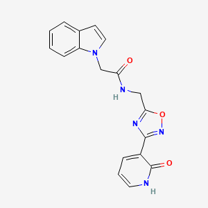 molecular formula C18H15N5O3 B2793701 2-(1H-indol-1-yl)-N-((3-(2-oxo-1,2-dihydropyridin-3-yl)-1,2,4-oxadiazol-5-yl)methyl)acetamide CAS No. 1904373-13-2
