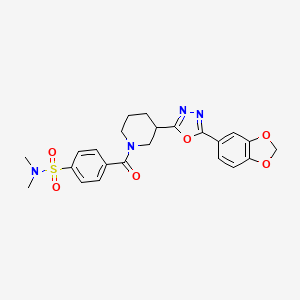 molecular formula C23H24N4O6S B2793706 4-(3-(5-(benzo[d][1,3]dioxol-5-yl)-1,3,4-oxadiazol-2-yl)piperidine-1-carbonyl)-N,N-dimethylbenzenesulfonamide CAS No. 1172749-60-8