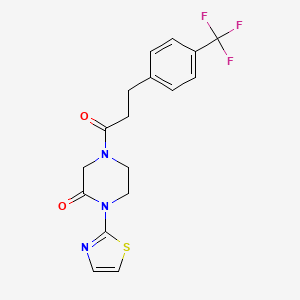 molecular formula C17H16F3N3O2S B2793708 1-(Thiazol-2-yl)-4-(3-(4-(trifluoromethyl)phenyl)propanoyl)piperazin-2-one CAS No. 2320505-77-7