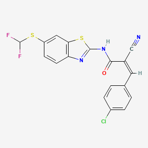 molecular formula C18H10ClF2N3OS2 B2793709 (Z)-3-(4-Chlorophenyl)-2-cyano-N-[6-(difluoromethylsulfanyl)-1,3-benzothiazol-2-yl]prop-2-enamide CAS No. 716363-78-9