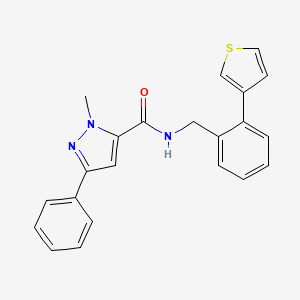 molecular formula C22H19N3OS B2793713 1-methyl-3-phenyl-N-(2-(thiophen-3-yl)benzyl)-1H-pyrazole-5-carboxamide CAS No. 1796947-28-8