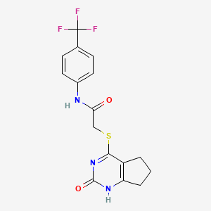 molecular formula C16H14F3N3O2S B2793714 2-[(2-oxo-1,5,6,7-tetrahydrocyclopenta[d]pyrimidin-4-yl)sulfanyl]-N-[4-(trifluoromethyl)phenyl]acetamide CAS No. 1001612-21-0