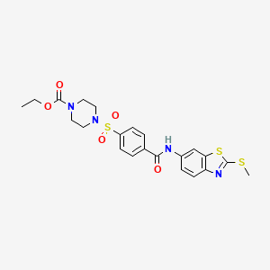 molecular formula C22H24N4O5S3 B2793735 Ethyl 4-((4-((2-(methylthio)benzo[d]thiazol-6-yl)carbamoyl)phenyl)sulfonyl)piperazine-1-carboxylate CAS No. 477557-47-4