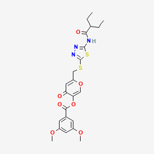 molecular formula C23H25N3O7S2 B2793774 6-(((5-(2-ethylbutanamido)-1,3,4-thiadiazol-2-yl)thio)methyl)-4-oxo-4H-pyran-3-yl 3,5-dimethoxybenzoate CAS No. 877651-84-8