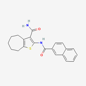 molecular formula C21H20N2O2S B2793776 2-(naphthalene-2-carbonylamino)-5,6,7,8-tetrahydro-4H-cyclohepta[b]thiophene-3-carboxamide CAS No. 477494-31-8