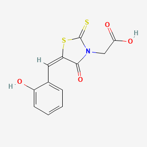 molecular formula C12H9NO4S2 B2793788 (E)-2-(5-(2-hydroxybenzylidene)-4-oxo-2-thioxothiazolidin-3-yl)acetic acid CAS No. 301343-17-9