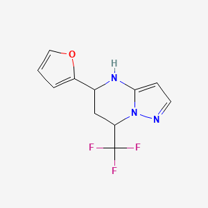 molecular formula C11H10F3N3O B2793798 5-(Furan-2-yl)-7-(trifluoromethyl)-4,5,6,7-tetrahydropyrazolo[1,5-a]pyrimidine CAS No. 827588-61-4