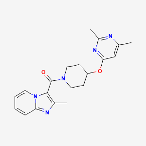 molecular formula C20H23N5O2 B2793867 2,4-dimethyl-6-[(1-{2-methylimidazo[1,2-a]pyridine-3-carbonyl}piperidin-4-yl)oxy]pyrimidine CAS No. 2034431-65-5