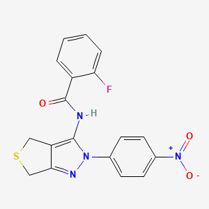 molecular formula C18H13FN4O3S B2793917 2-fluoro-N-[2-(4-nitrophenyl)-4,6-dihydrothieno[3,4-c]pyrazol-3-yl]benzamide CAS No. 396720-40-4