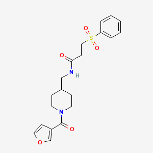 molecular formula C20H24N2O5S B2793919 N-((1-(furan-3-carbonyl)piperidin-4-yl)methyl)-3-(phenylsulfonyl)propanamide CAS No. 1396885-12-3