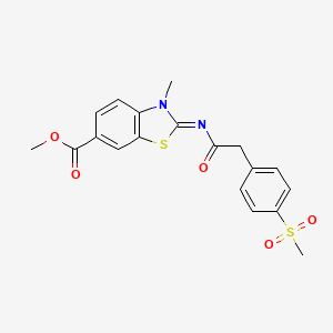 molecular formula C19H18N2O5S2 B2793973 (E)-methyl 3-methyl-2-((2-(4-(methylsulfonyl)phenyl)acetyl)imino)-2,3-dihydrobenzo[d]thiazole-6-carboxylate CAS No. 1007227-69-1